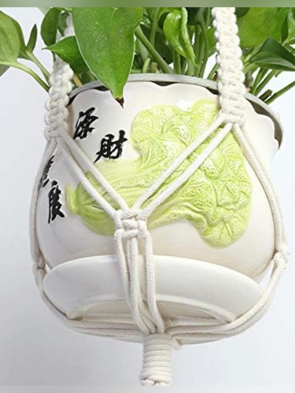 41" cream cotton macrame wall hanging plant holder